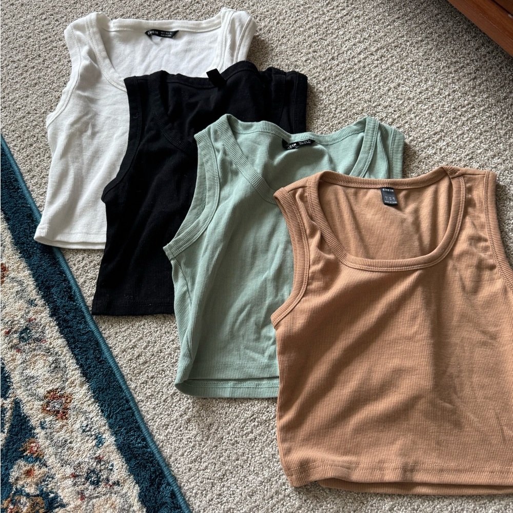 Women's Ribbed Tank Top Set - White, Black, Green, Tan